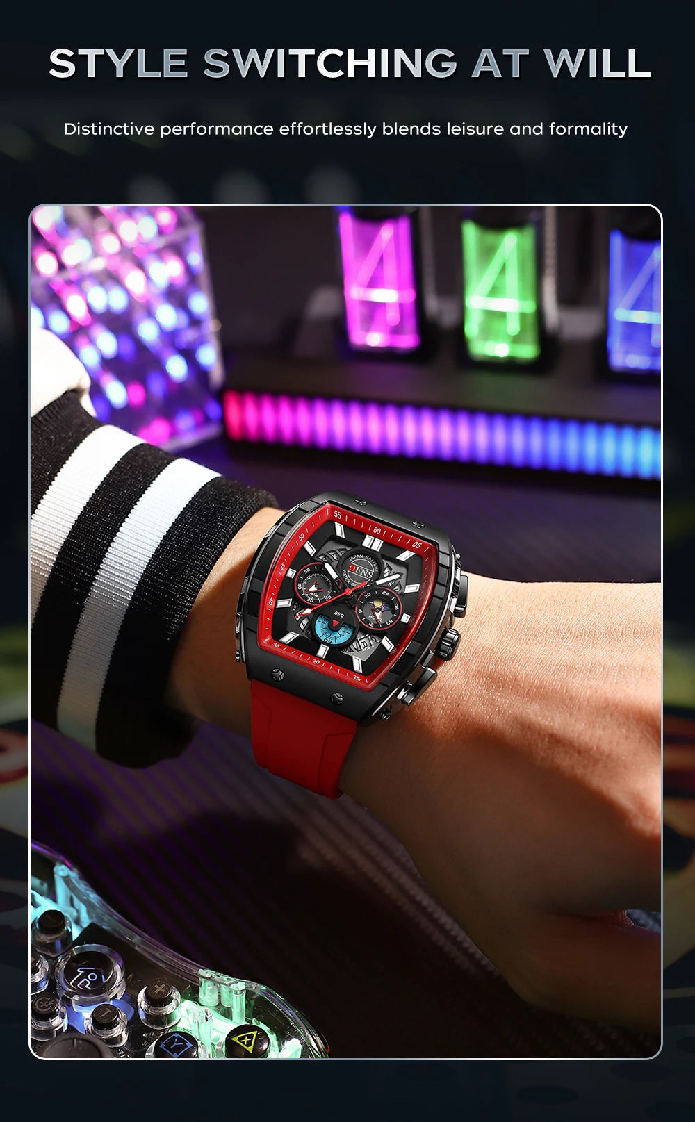OFNS Men’s Quartz Chronograph Watch – Waterproof Luminous Sports Watch with Silicone Strap