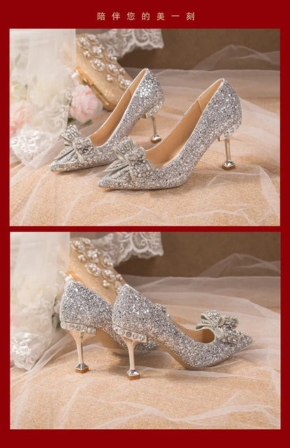 Luxury Women’s Wedding High Heels – Buckle Shoes in Gold, Silver & Red