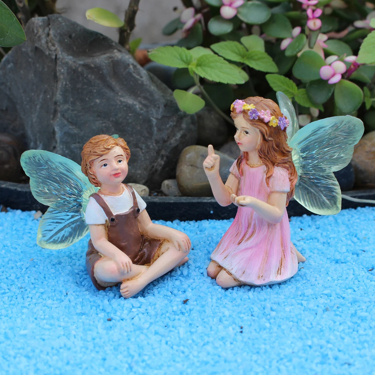 2PCS Cute Whispering Fairy Garden Resin Ornaments