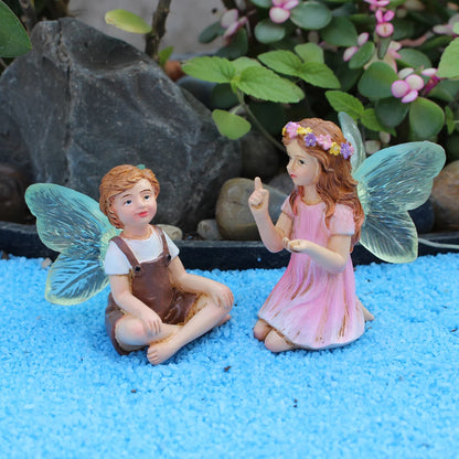 2PCS Cute Whispering Fairy Garden Resin Ornaments