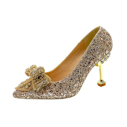 Luxury Women’s Wedding High Heels – Buckle Shoes in Gold, Silver & Red