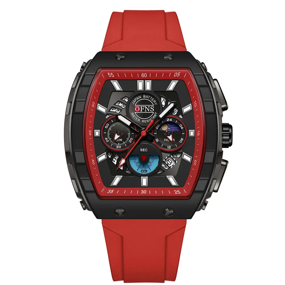 OFNS Men’s Quartz Chronograph Watch – Waterproof Luminous Sports Watch with Silicone Strap