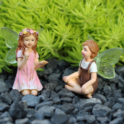 2PCS Cute Whispering Fairy Garden Resin Ornaments