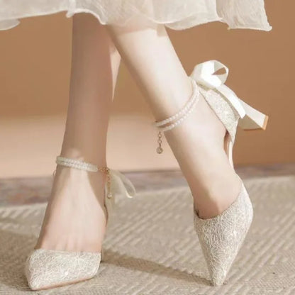 Pearl High Heels for Women – Elegant White Banquet Sandals