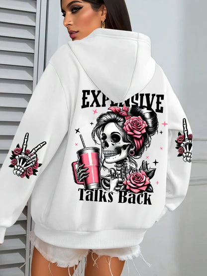 Women Funny Printing Hoodie – Loose Multicolor Fleece Hoody