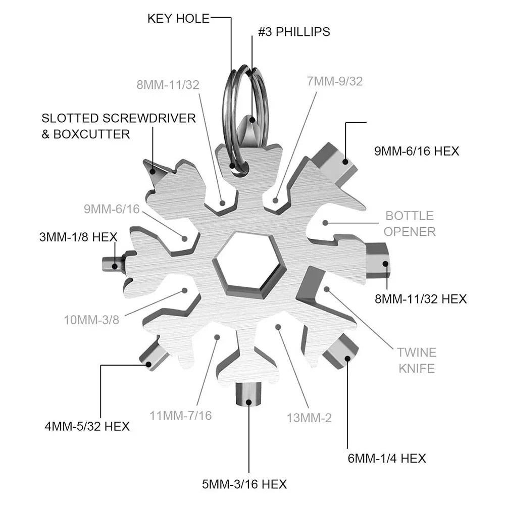 18-in-1 Snowflake Multitool Stainless Steel Wrench