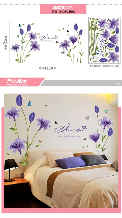 Purple Lavender Flower Butterfly Wall Stickers – Home Decor Decals