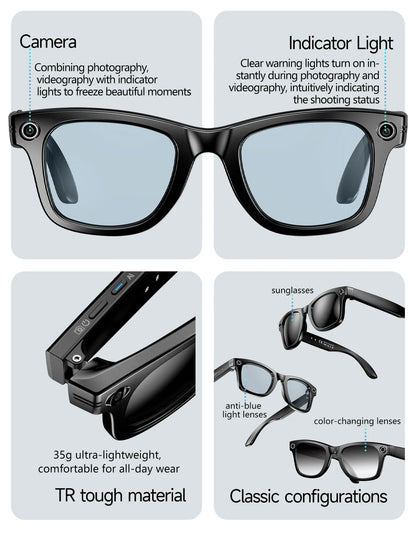 AI Smart Glasses with Camera, Bluetooth & Translation