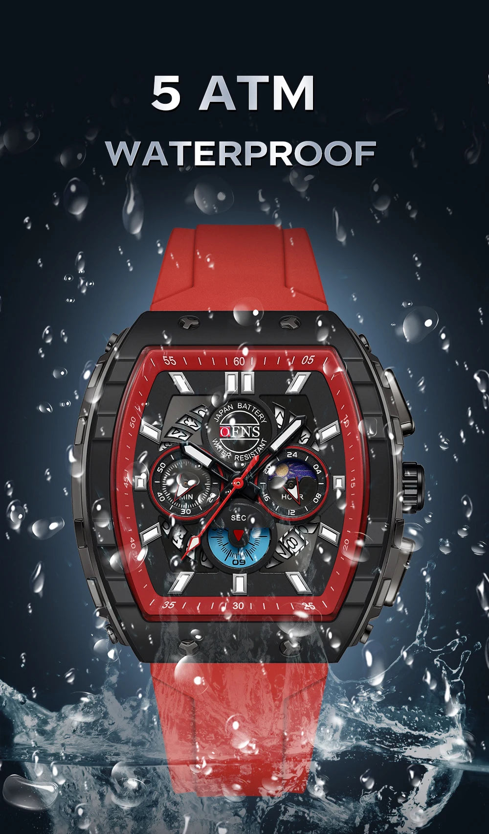 OFNS Men’s Quartz Chronograph Watch – Waterproof Luminous Sports Watch with Silicone Strap