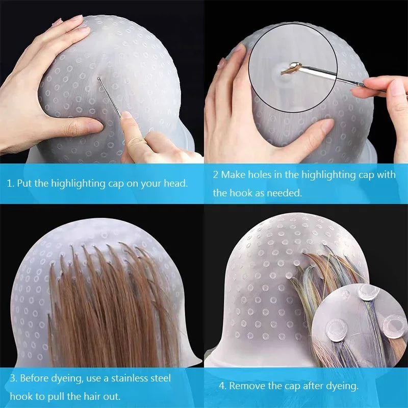 Silicone hair dye cap for highlighting