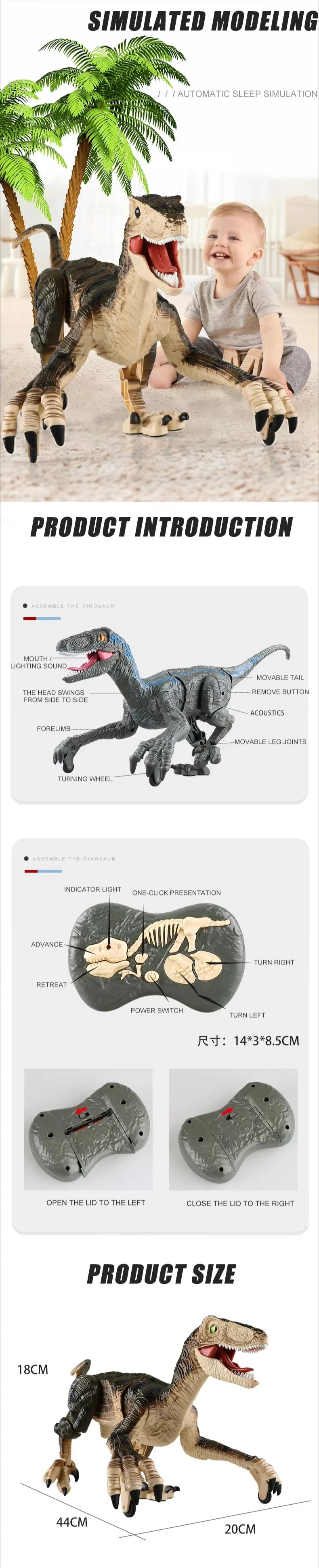 Remote Control Dinosaur Toy with led lights