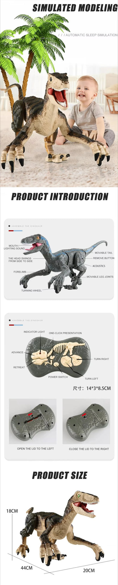 Remote Control Dinosaur Toy with led lights