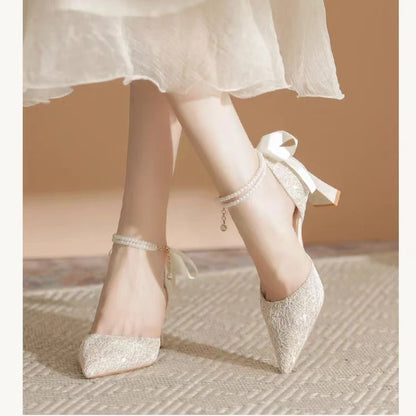 Pearl High Heels for Women – Elegant White Banquet Sandals
