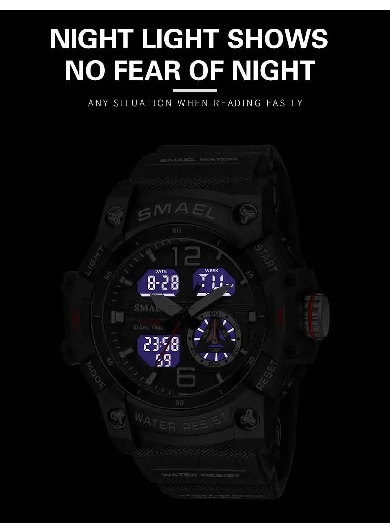 SMAEL Men’s Military Sport Digital Watch – Waterproof Dual Time LED with Alarm & Stopwatch