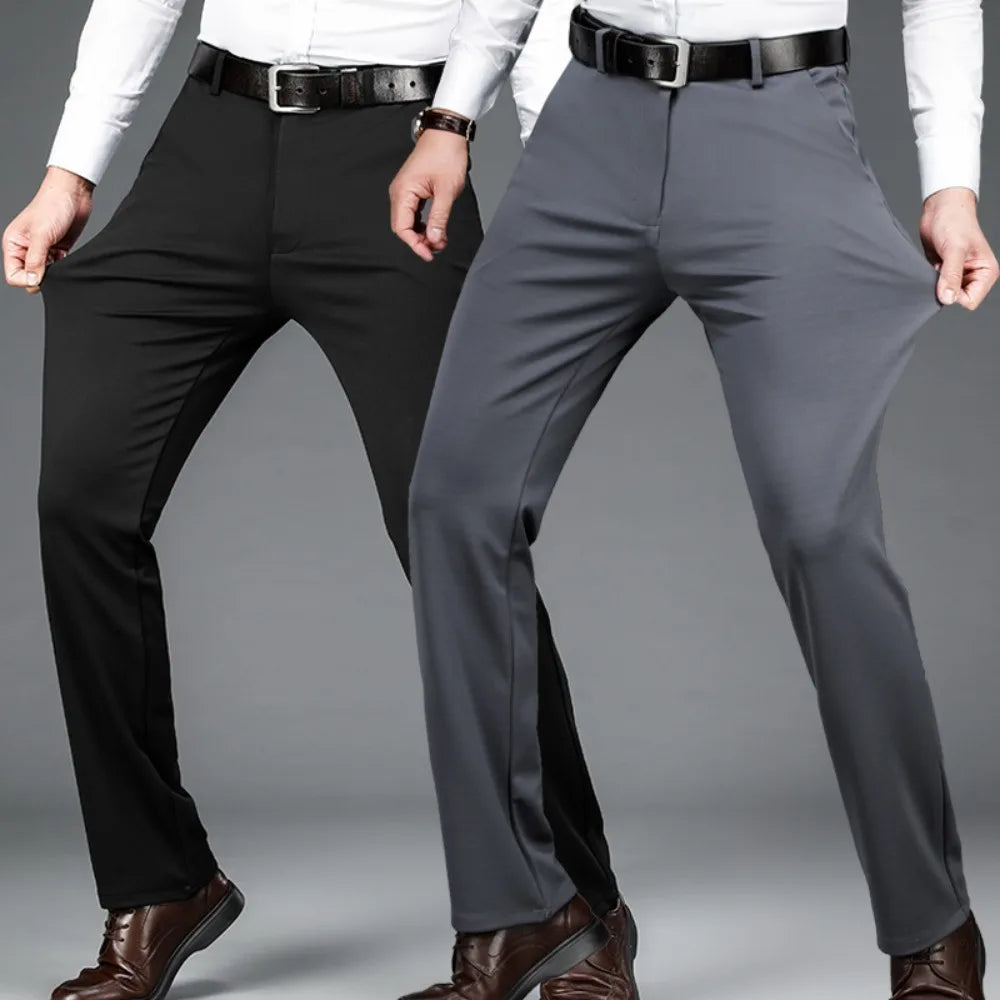 High elastic formal pants for men, comfortable stretch fit trousers for office and formal wear.