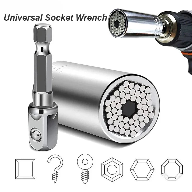 Universal Socket Wrench Tool for adjustable grip, multi-size nuts and bolts, durable repair tool for home, car, and industrial use.
