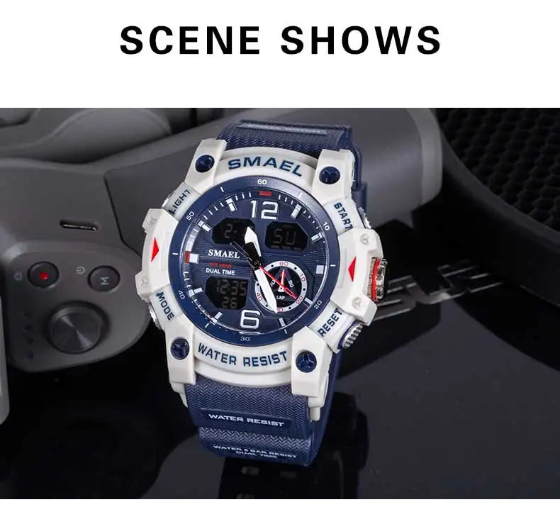 SMAEL Men’s Military Sport Digital Watch – Waterproof Dual Time LED with Alarm & Stopwatch