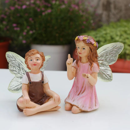 2PCS Cute Whispering Fairy Garden Resin Ornaments