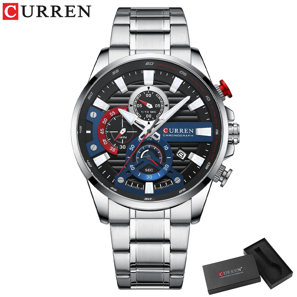 CURREN Men’s Quartz Chronograph Watch – Stainless Steel Sports Casual Wristwatch