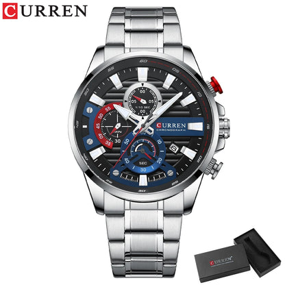 CURREN Men’s Quartz Chronograph Watch – Stainless Steel Sports Casual Wristwatch