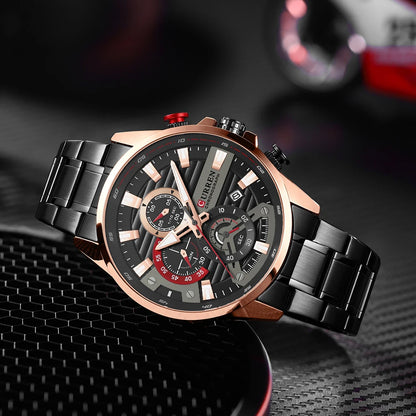 CURREN Men’s Quartz Chronograph Watch – Stainless Steel Sports Casual Wristwatch