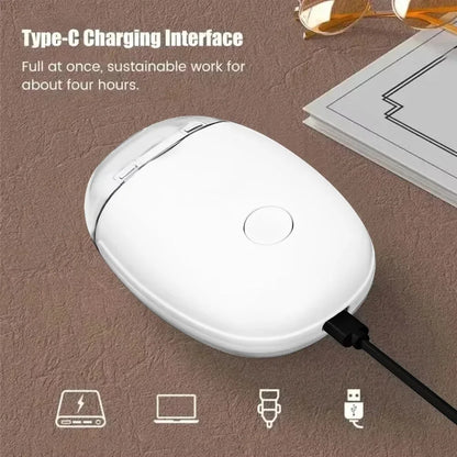 White power bank with charging cable on a brown surface, featuring text about Type-C charging interface.