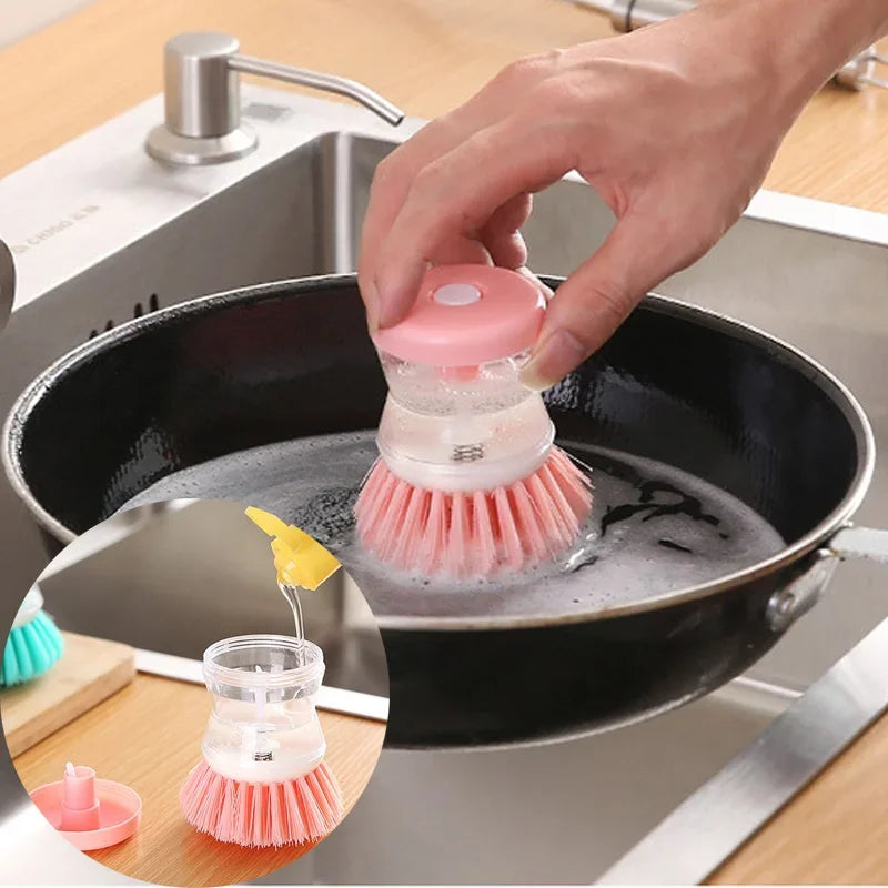 Dish Brush with Soap Dispenser for Kitchen Cleaning