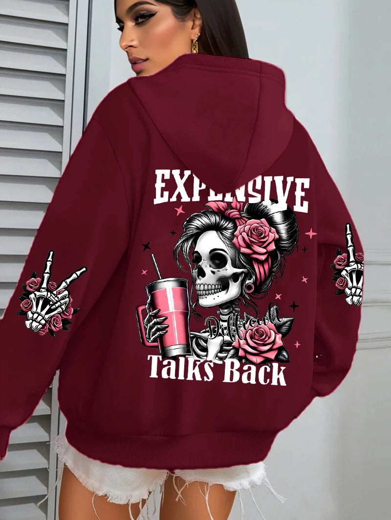 Women Funny Printing Hoodie – Loose Multicolor Fleece Hoody
