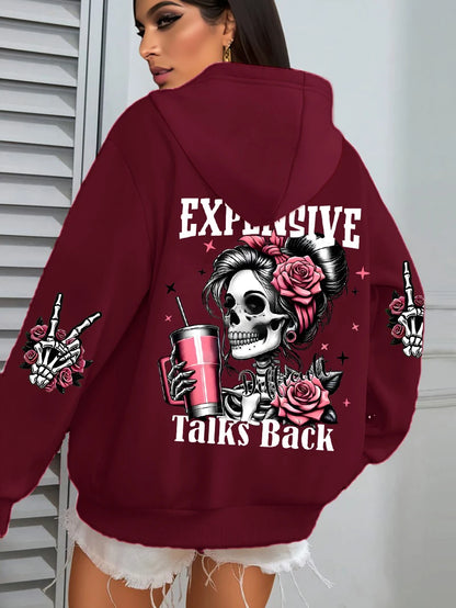 Women Funny Printing Hoodie – Loose Multicolor Fleece Hoody