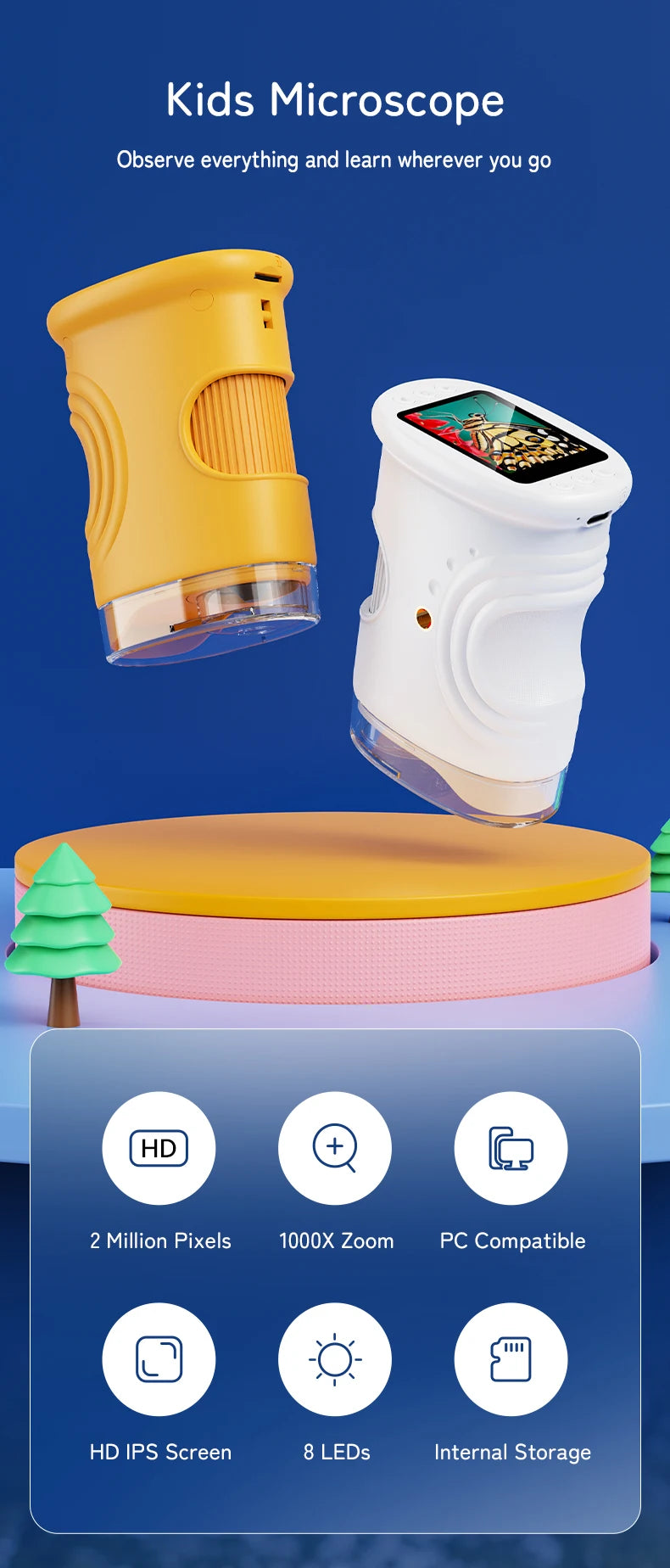 Pocket Microscope for Kids with 4K 2.0" Screen