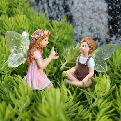 2PCS Cute Whispering Fairy Garden Resin Ornaments
