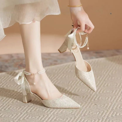 Pearl High Heels for Women – Elegant White Banquet Sandals