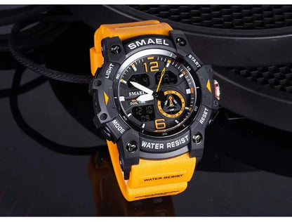SMAEL Men’s Military Sport Digital Watch – Waterproof Dual Time LED with Alarm & Stopwatch