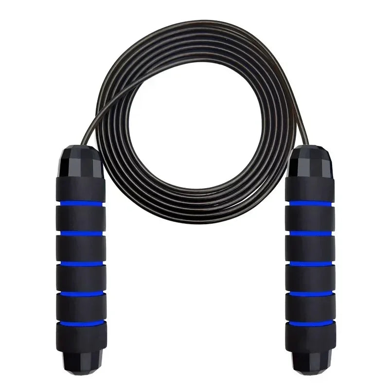 Black and blue跳绳 on a white background