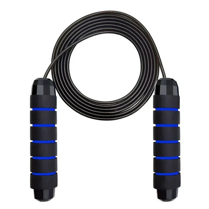 Black and blue跳绳 on a white background