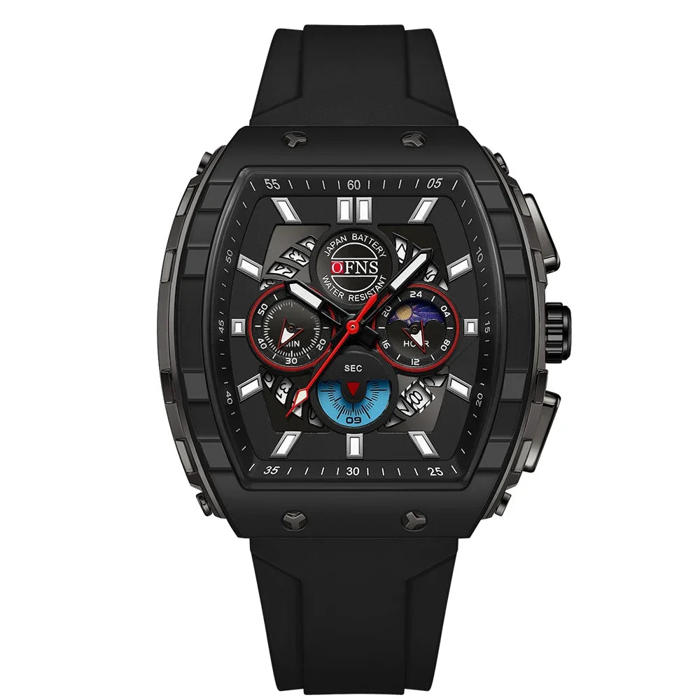 OFNS Men’s Quartz Chronograph Watch – Waterproof Luminous Sports Watch with Silicone Strap