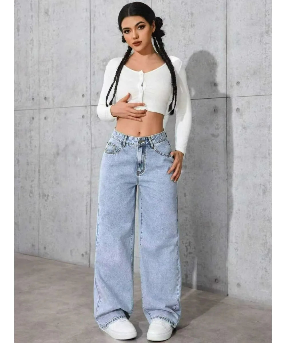 Women’s Wide Leg Straight Loose Denim Jeans