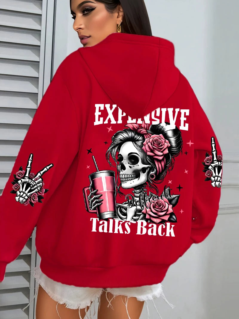 Women Funny Printing Hoodie – Loose Multicolor Fleece Hoody