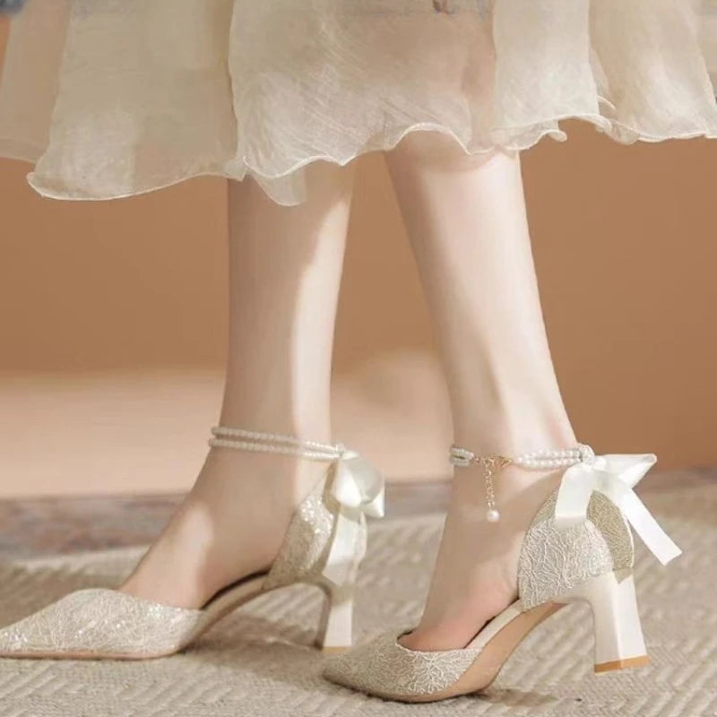 Pearl High Heels for Women – Elegant White Banquet Sandals
