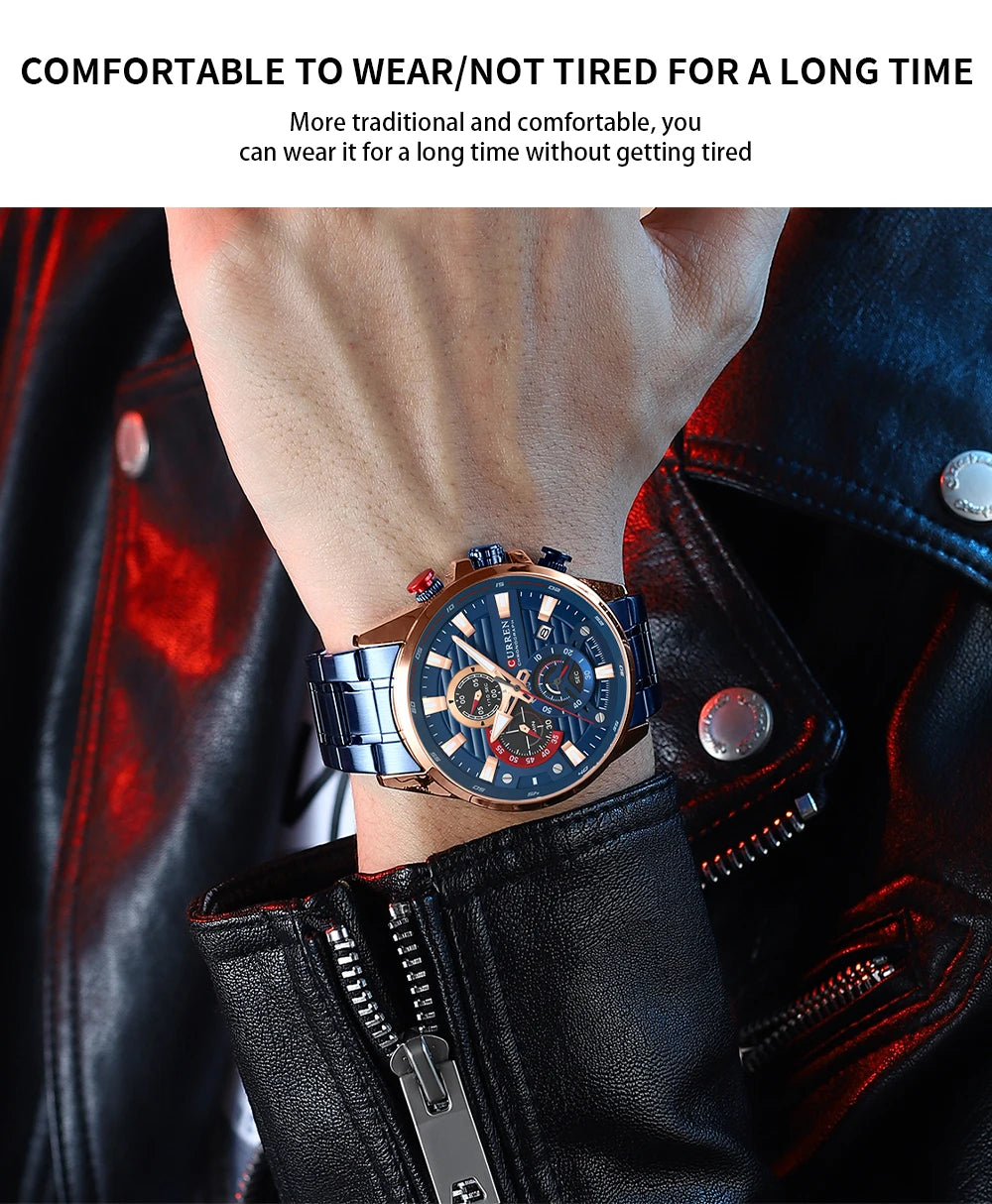 CURREN Men’s Quartz Chronograph Watch – Stainless Steel Sports Casual Wristwatch