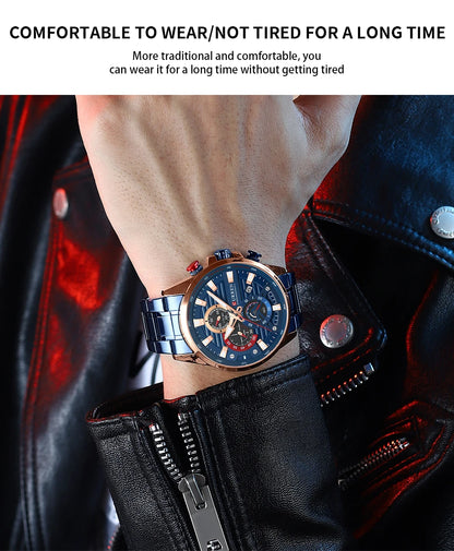 CURREN Men’s Quartz Chronograph Watch – Stainless Steel Sports Casual Wristwatch