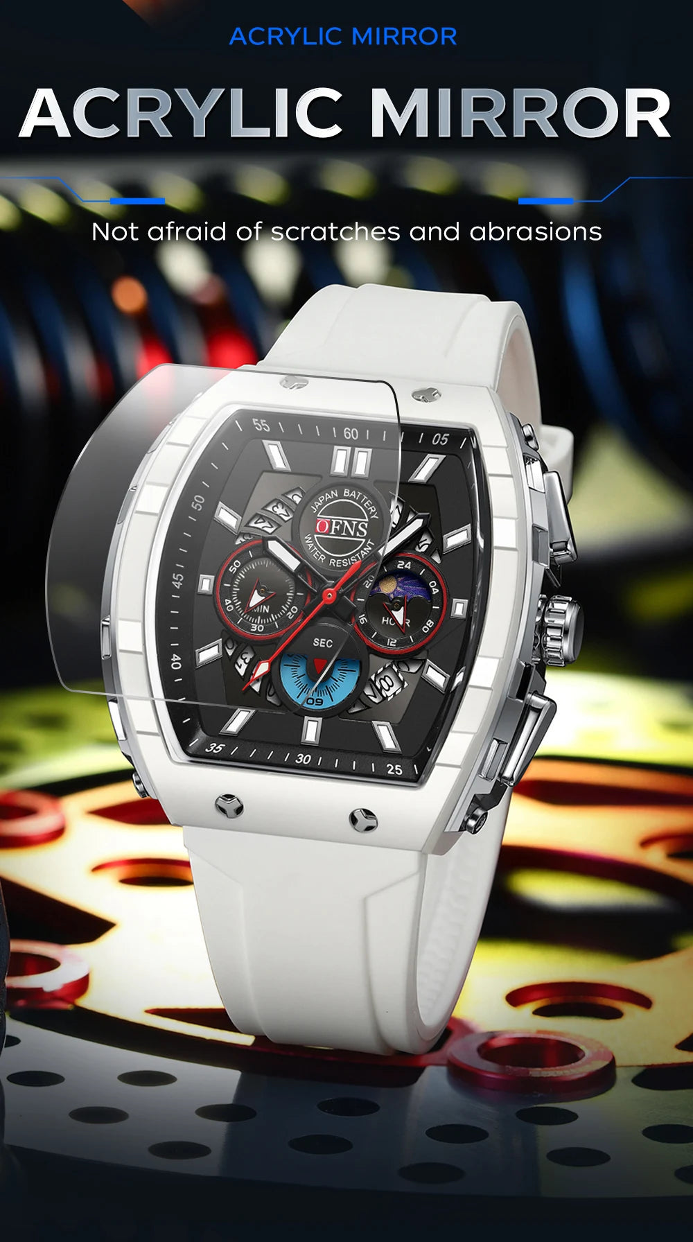 OFNS Men’s Quartz Chronograph Watch – Waterproof Luminous Sports Watch with Silicone Strap