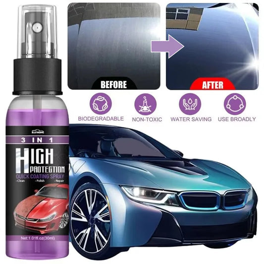 3-in-1 car ceramic coating spray for cleaning, polishing, and paint protection.