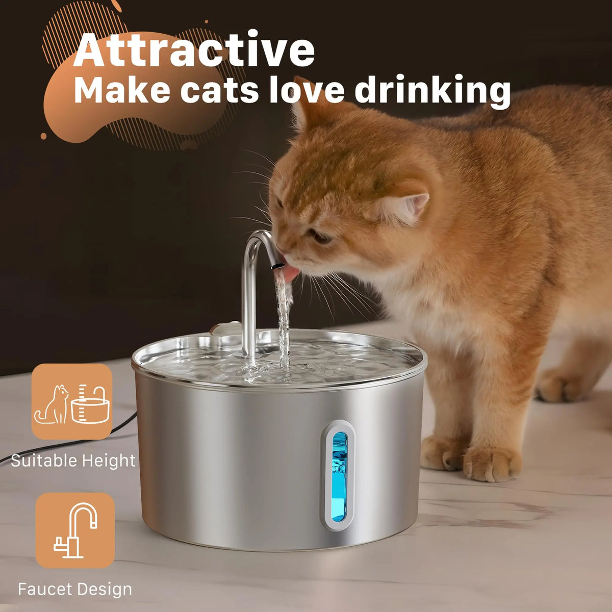 2.2L cat water fountain stainless steel pet dispenser
