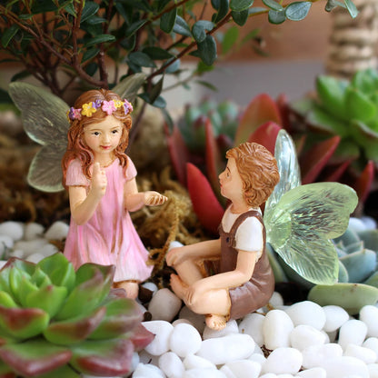 2PCS Cute Whispering Fairy Garden Resin Ornaments