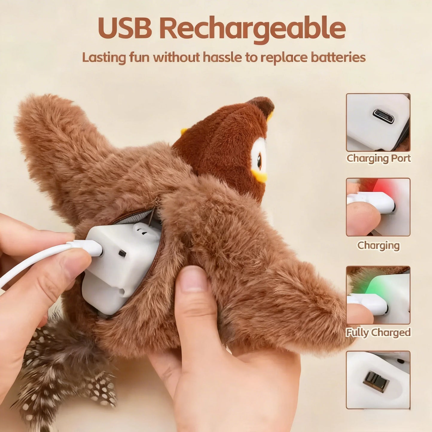 Interactive Chirping Bird Plush Pet Toy