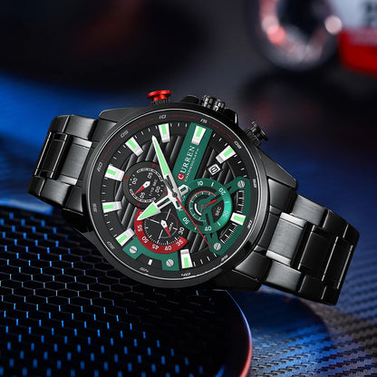 CURREN Men’s Quartz Chronograph Watch – Stainless Steel Sports Casual Wristwatch