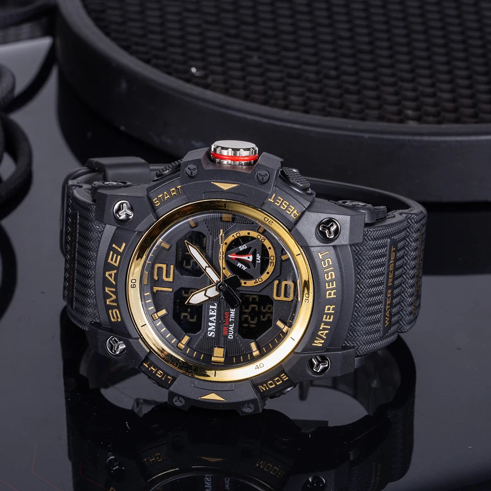 SMAEL Men’s Military Sport Digital Watch – Waterproof Dual Time LED with Alarm & Stopwatch
