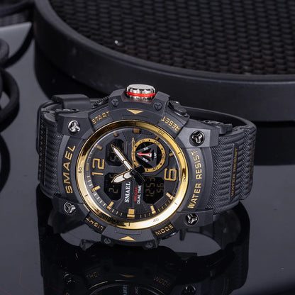 SMAEL Men’s Military Sport Digital Watch – Waterproof Dual Time LED with Alarm & Stopwatch