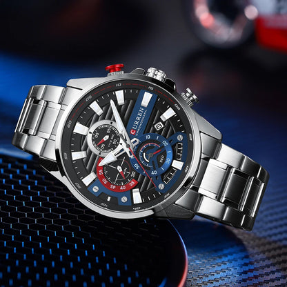 CURREN Men’s Quartz Chronograph Watch – Stainless Steel Sports Casual Wristwatch